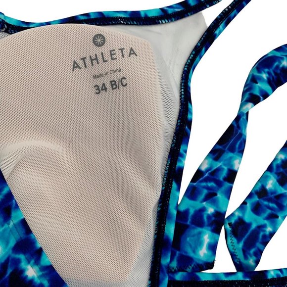 Athleta Tie Dye Tara Halter Tankini Top Size 34B/C Blue Hooks In Back - Picture 10 of 10